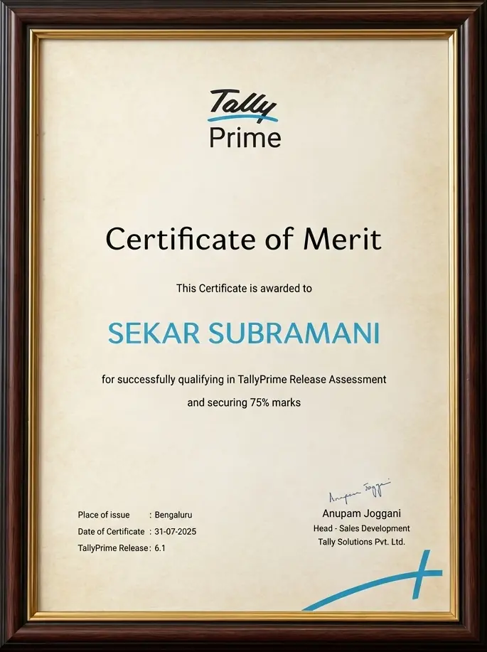 Tally Training Certificate